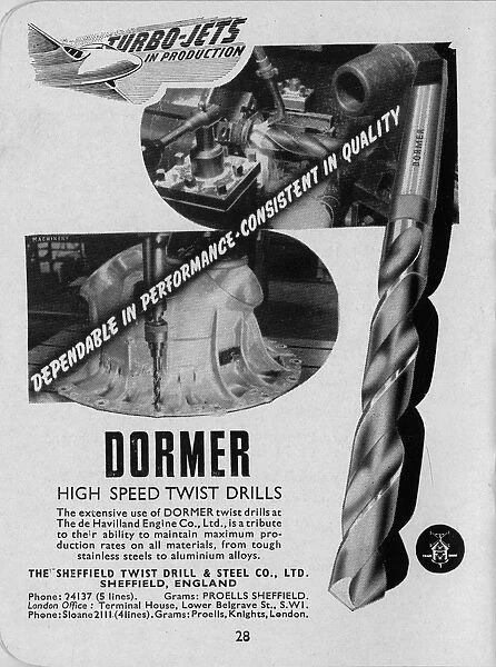 Advertisement for Dormer  /  The Sheffield Twist Drill and Steel Co. Ltd. Summerfield Street, 1951