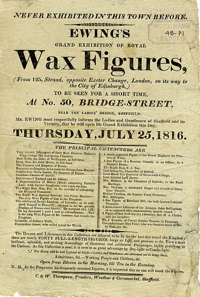 Advertisement for Ewings Grand Exhibition of Royal Figurines (wax figures  /  waxworks), 1816