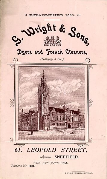 Advertisement for G. Wright, Dyers and French Cleaners, 61 Leopold Street, Sheffield