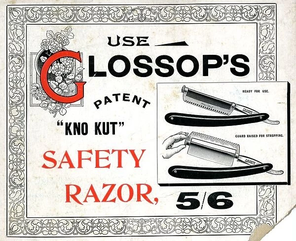 Advertisement: Glossops Patent Kno Kut Safety Razors