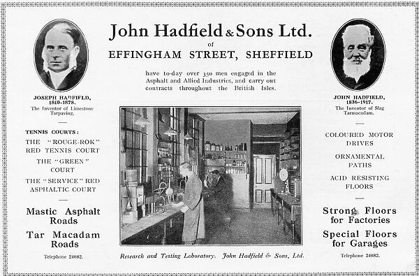 Advertisement for John Hadfield and Sons Ltd., Sheffield, c. 1920s