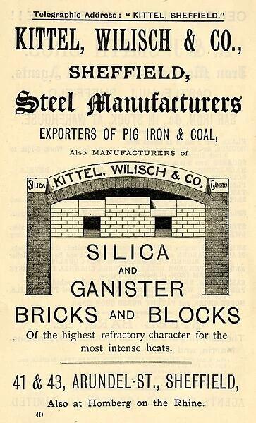 Advertisement for Kittel, Wilisch and Co. steel manufacturers, Nos. 41-43 Arundel Street, 1889