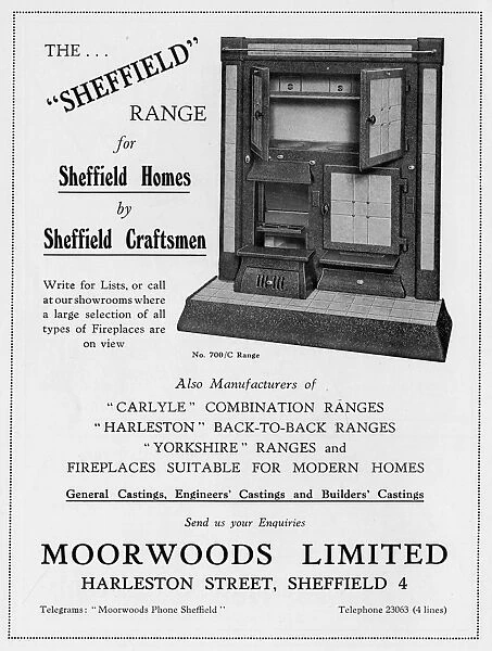Advertisement for Moorwoods Limited, Kitchen Ranges, Harleston Road, 1939