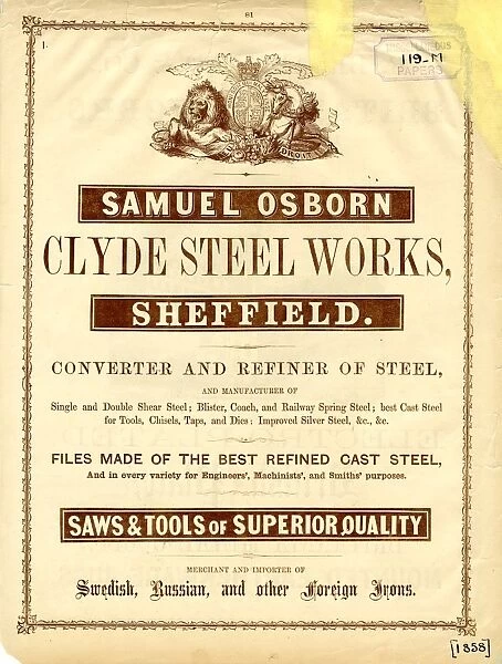 Advertisement for Samuel Osborn, Converter and Refiner of Steel, Clyde Steel Works, 1858