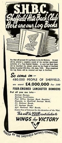 Advertisement: SHBC [Sheffield Hits Back Club] Here are our log books, 1943