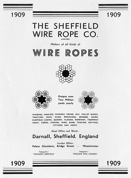 Advertisement for The Sheffield Wire Rope Co Ltd. 43-51 Acres Hill Road, 1939