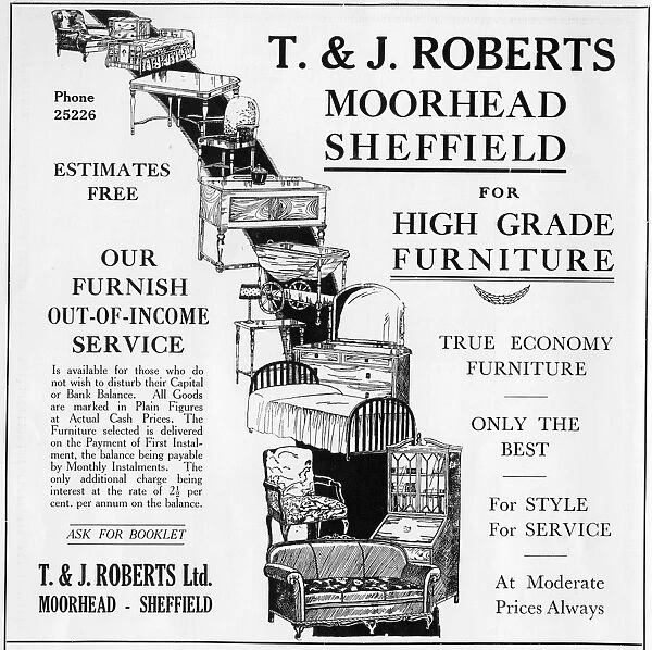Advertisement for T. and J. Roberts Ltd. Furniture Store, Moorhead