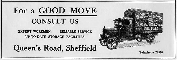 Advertisement for W. Caudle and Co. Ltd. Removals, Queens Road, Sheffield