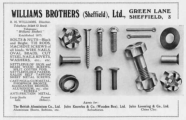 Advertisement for Williams Brothers (Sheffield), Ltd. Green Lane, 1939