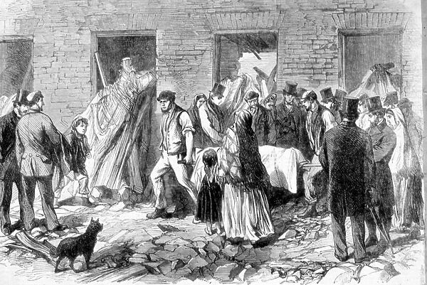 Artists Impression of property destroyed and inmates drowned, Great Sheffield Flood, 1864