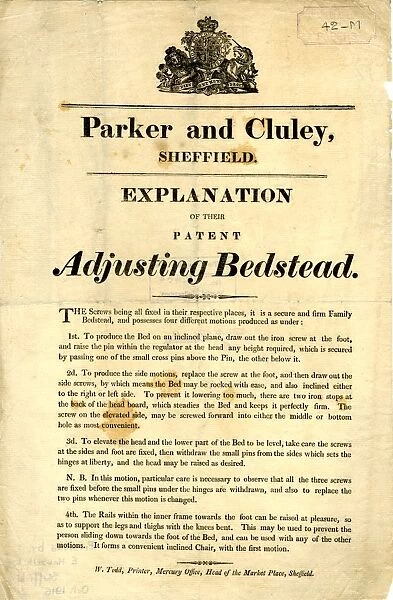 Broadsheet explaining Parker and Cluleys patent adjusting bedstead
