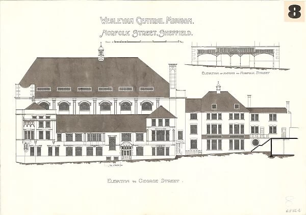 Competition entry for Wesleyan Central Mission, Norfolk Street (later Victoria Hall), c. 1907  /  8