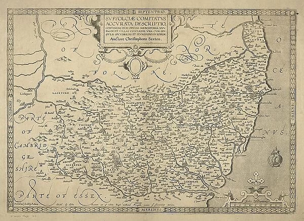 County of Suffolk by Christopher Saxton, c. 1569. Reprint dated c. 1650