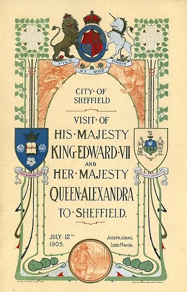Cover of programme for the visit of HM King Edward VII and Queen Alexandra to Sheffield to open the University of Sheffield, 1905