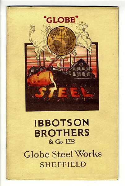 Cover of steel department trade catalogue of Ibbotson Brothers and Company Limited, manufacturers of steel, saws, files, springs, bolts and nuts, Globe Works, Penistone Road, 1928