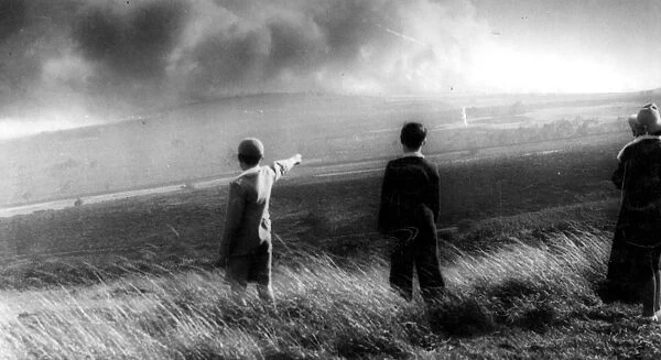 Daylight bombing on Baslow Moors, Derbyshire, c. 1939