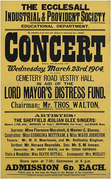 Ecclesall Industrial and Provident Society Ltd Education Department - Grand Concert In aid of Lord Mayors distress fund, 23rd March, 1904