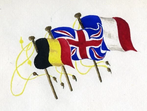 Flags of the Allies drawn by a wounded soldier (Belgium, UK, France)