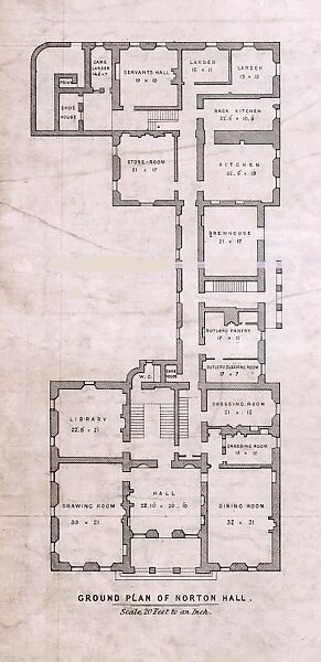 Floor plan of Norton Hall, 1848