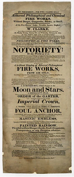 Free Masons Lodge, Paradise Square, Sheffield - Aethereal, philosophical and chemical fireworks, without danger, gunpowder, smoke, or smell, 1814