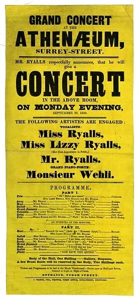 Grand concert at the Athenaeum, Surrey Street: Mr Ryalls respectfully announces that he will give a concert in the above room... [c. 1850]