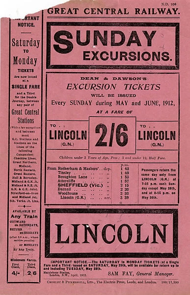 Great Central Railway: Sunday excursions to Lincoln, 1912