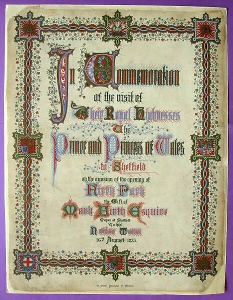 Illuminated Souvenir of the Official opening of Firth Park, 1875