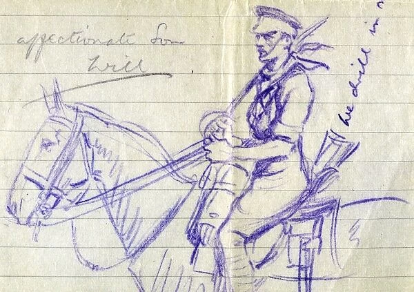 Illustration by William Smithson Broadhead (1888 - 1960) drawn whilst serving in the King Edwards Horse (The Kings Overseas Dominions Regiment) in England and France
