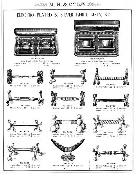 Knife rests manufactured by Martin, Hall and Co Ltd. Silversmiths, Electro Plate and Cutlery Manufacturers, Shrewsbury Works, 53 Broad Street, Park, Sheffield, c. 1900