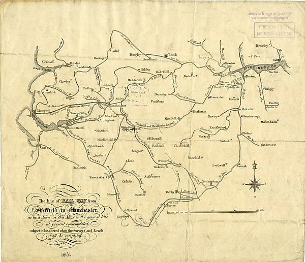 The Line of Railway from Sheffield to Manchester, as laid down in this map is the general line at present contemplated, subject to be altered when the surveys and levels shall be completed, 1831