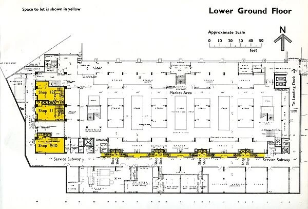 Lower ground floor plan of new Castle Market, Haymarket  /  Waingate, 1958