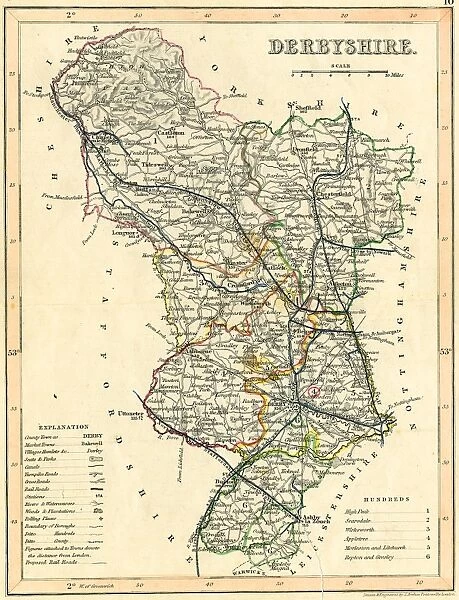 Map of Derbyshire with railways and proposed railways by J Archer, 1850