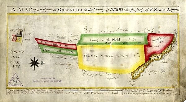 A map of an estate at Greenhill in the County of Derby, the property of Robert Newton, surveyed by W. Fairbank, 1758
