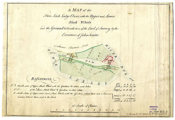 Map of the Two Lock Lodge Closes, with the Upper and Lower Slack Wheels and the Ground held with them of the Earl of Surrey by the Executors of John Senior, 1783