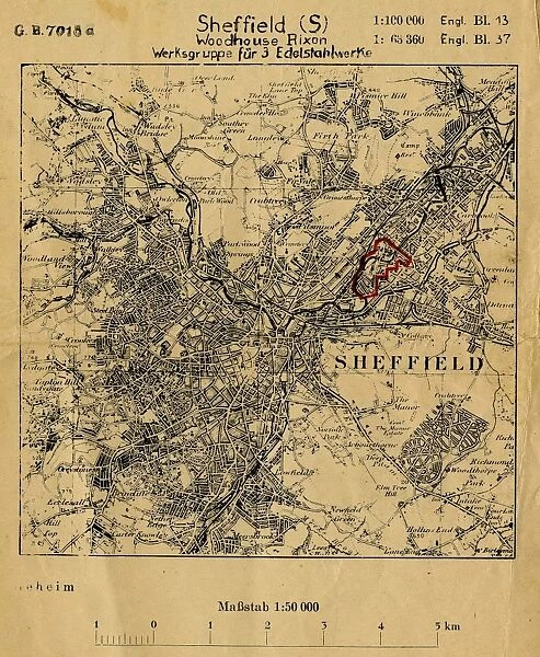 Map of Sheffield (S[outh]) Woodhouse Rix[s]on, Werksgruppe fur 3 Edelstahlwerke