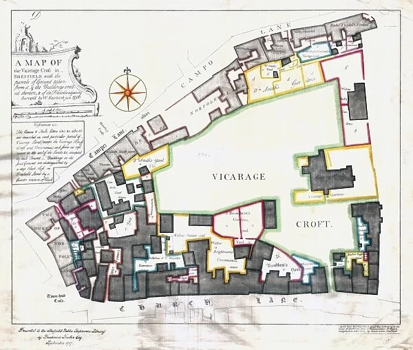 Map of the Vicarage Croft in Sheffield a, 1756