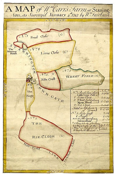 A map of Wm. Carrs Farm at Stanington [Stannington], 1747