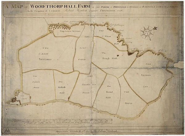 Map of Woodthorpe Hall Farm [Holmesfield] in the parish of Dronfield, County of Derby, 1736