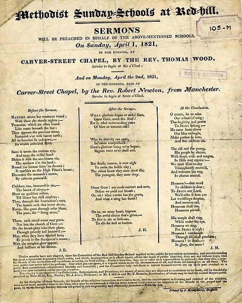 Methodist Sunday Schools at Red Hill: sermons will be preached at Carver Street Chapel a, 1821