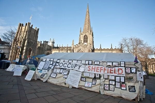 Occupy Sheffield Tent City in front of Sheffield Cathedral, Church Street, 2012