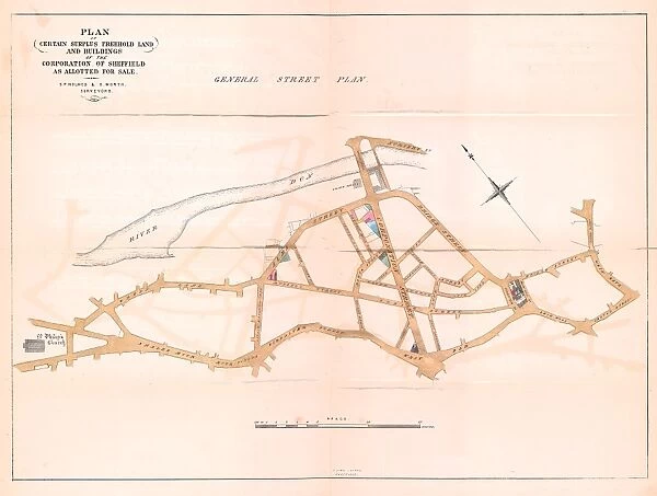 Plan of certain surplus freehold land and buildings of the Corporation of Sheffield as allotted for sale, 1854