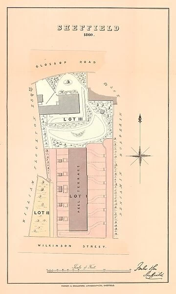 Plan of freehold estates at Glossop Road and Wilkinson Street, for sale by auction, 1860