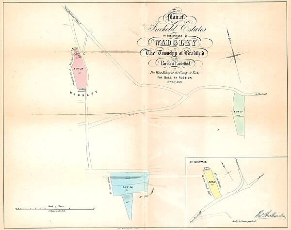 Plan of freehold estates in the hamlet of Wadsley in the township of Bradfield in the parish of Ecclesfield for sale by auction, 1857