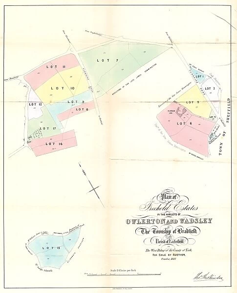 Plan of freehold estates in the hamlets of Owlerton and Wadsley in the township of Bradfield in the parish of Ecclesfield for sale by auction, 1857