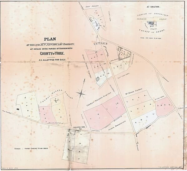 Plan of the late Mr W Newboulds property at Intake in the parish of Handsworth as allotted for sale, 1852