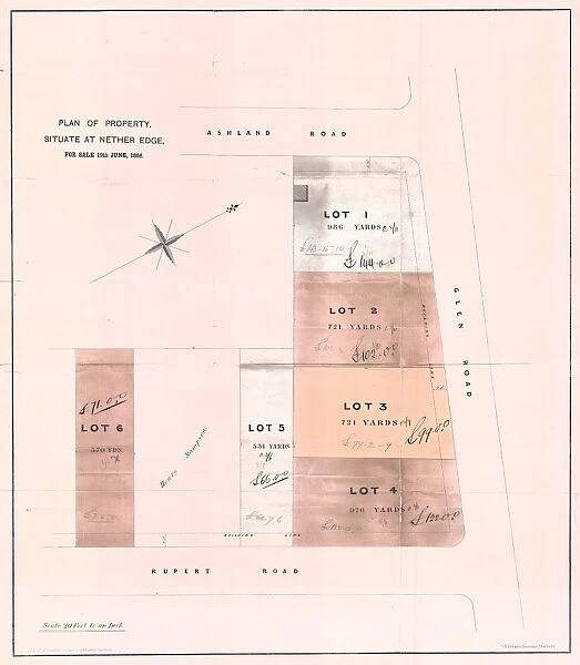 Plan of property at Nether Edge for sale, 1866