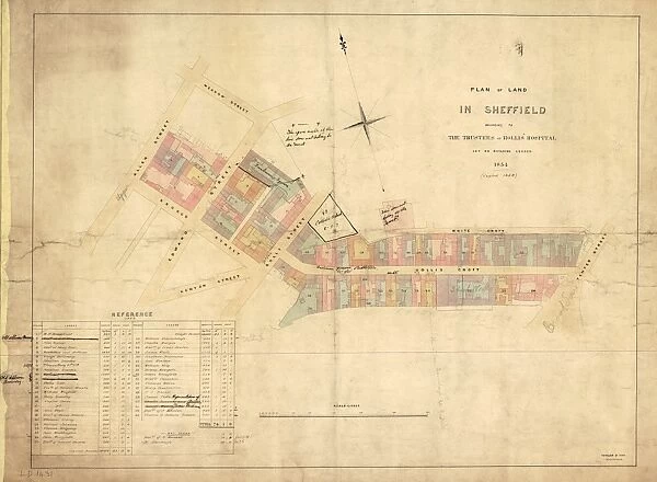 Plan of the property in Sheffield belonging to the Trustees of Hollis Hospital let on building leases, 1854 (copied 1859)