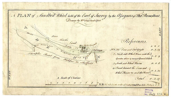 Plan of Sandbed Wheel held of the Earl of Surrey by the assignees of Thomas Broadbent, Neepsend, Sheffield, 1783