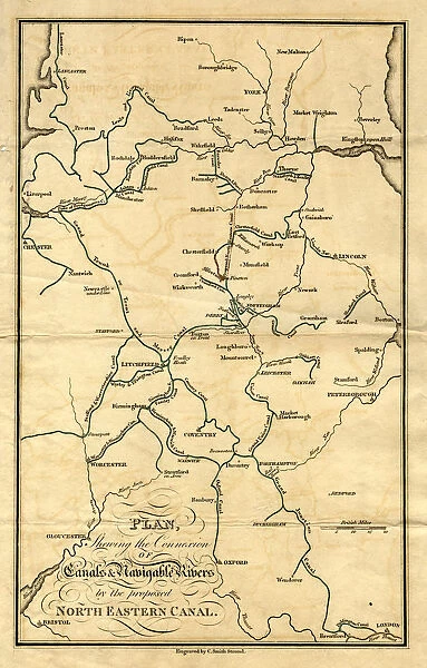 Plan showing the connexion of canals and navigable rivers by the proposed north-eastern Canal, 19th cent
