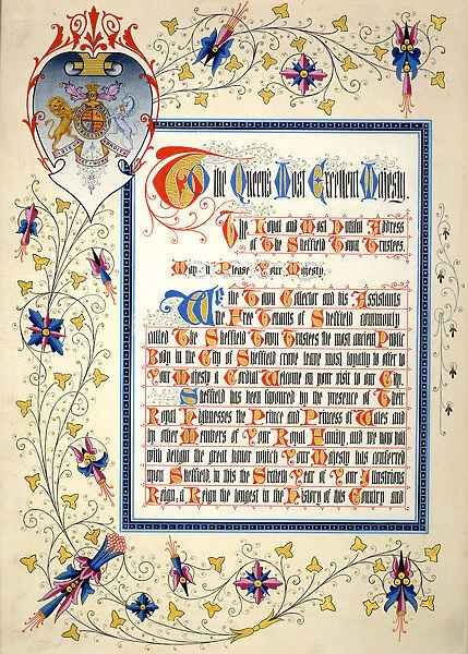 Replica of the illuminated address presented to Queen Victoria on the occasion of her visit to Sheffield, 1897